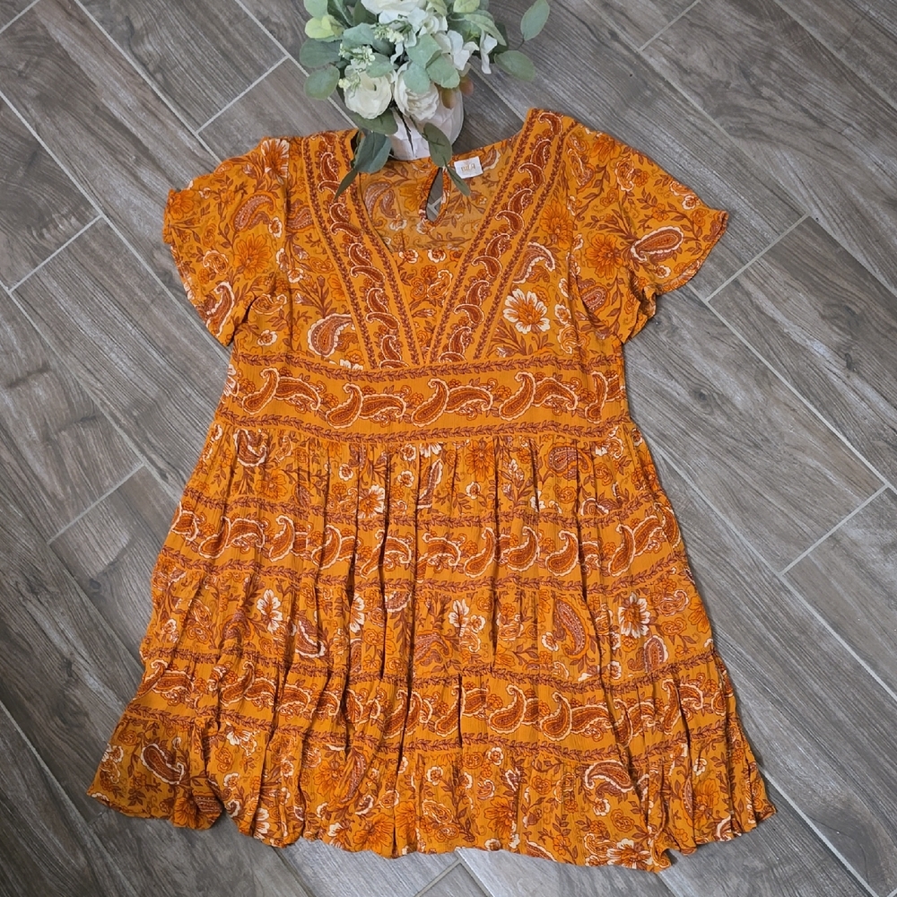 Bila Orange Ruffled Tiered Sundress with Flutter Sleeves 💕